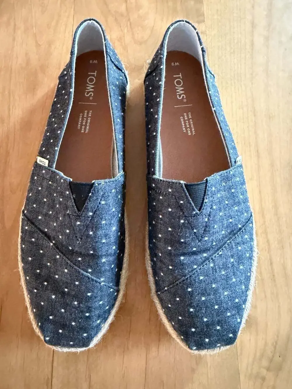 TOMS Women's Chambray Polka Dot Alpargata Espadrille Slip-on Shoes Sz 9
